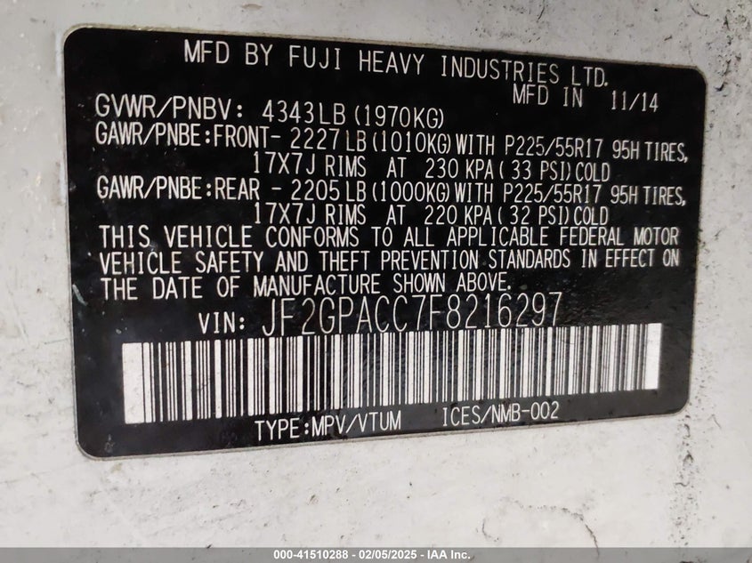 2015 SUBARU XV CROSSTREK 2.0I PREMIUM - JF2GPACC7F8216297