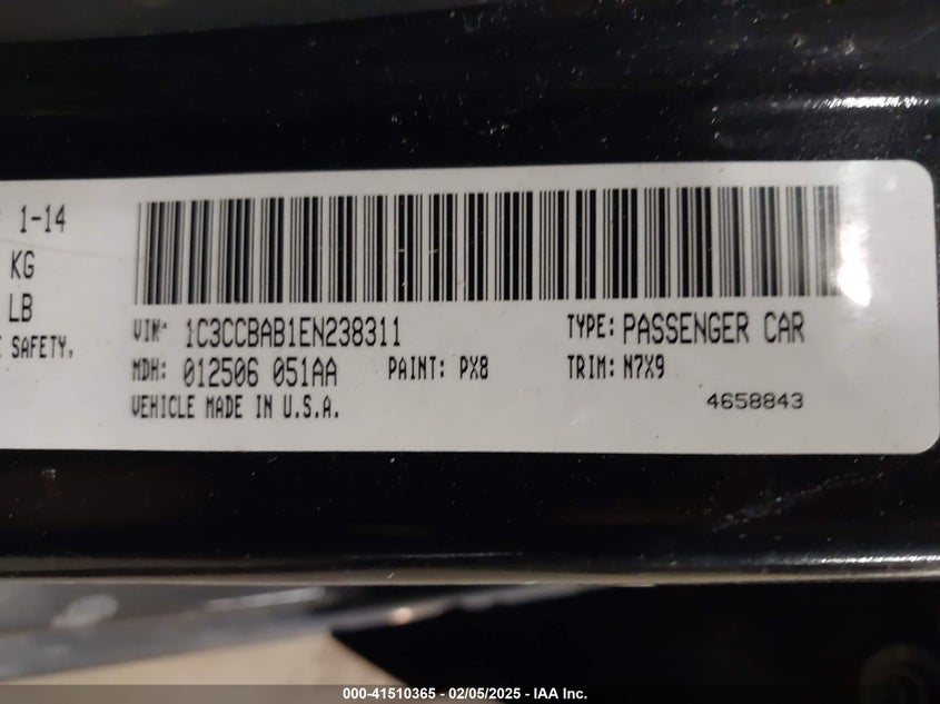2014 CHRYSLER 200 VIN: 1C3CCBAB1EN238311