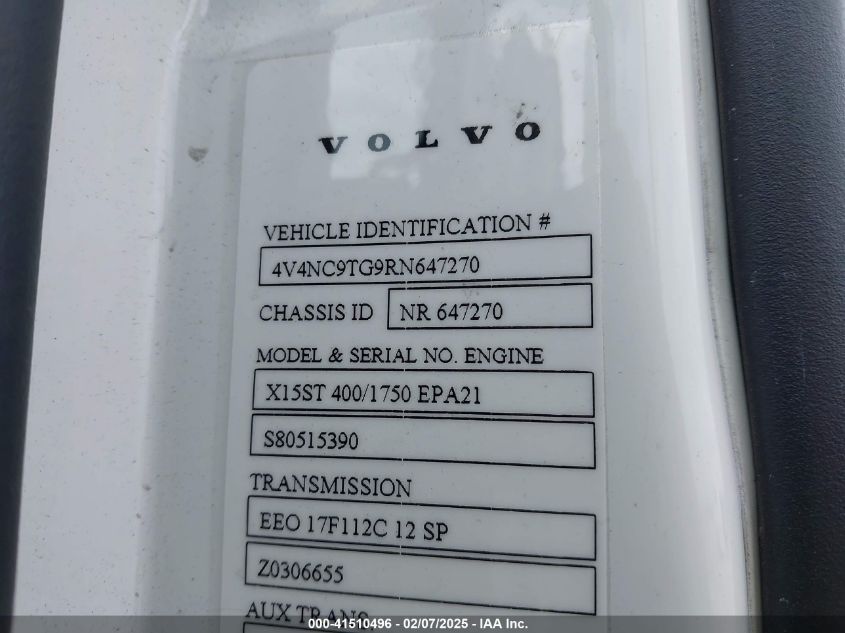 2024 Volvo Vnl VIN: 4V4NC9TG9RN647270 Lot: 41510496