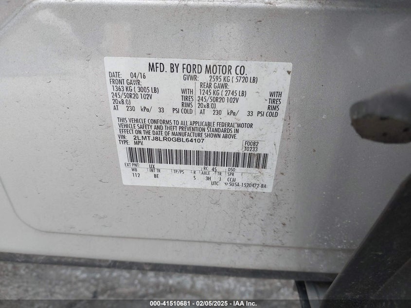 2016 LINCOLN MKX RESERVE - 2LMTJ8LR0GBL64107