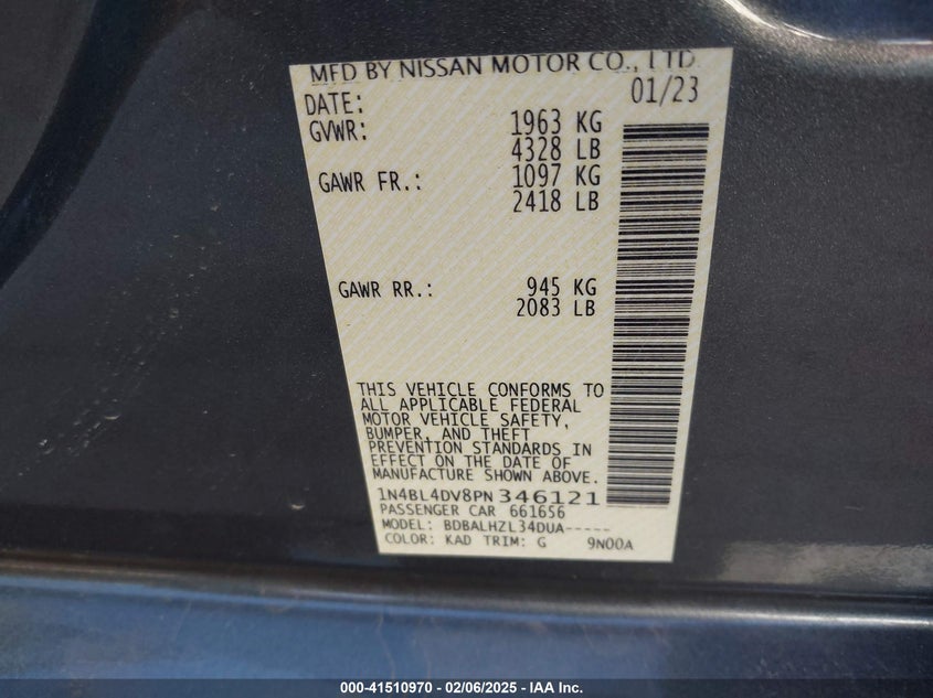 2023 NISSAN ALTIMA VIN: 1N4BL4DV8PN346121