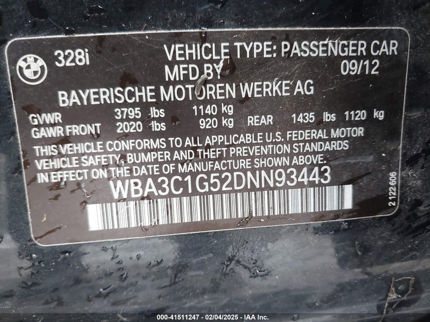 2013 BMW 328I - WBA3C1G52DNN93443