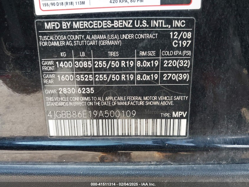2009 Mercedes-Benz Ml 350 4Matic VIN: 4JGBB86E19A500109 Lot: 41511314
