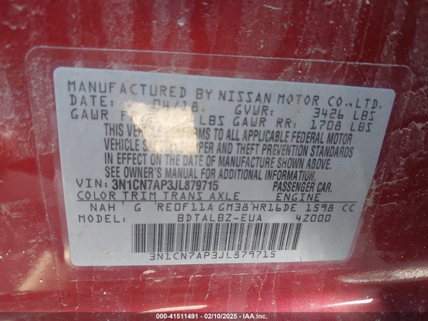 2018 NISSAN VERSA 1.6 SV - 3N1CN7AP3JL879715