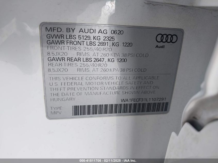 2020 AUDI Q3 PRESTIGE 45 TFSI S LINE QUATTRO TIPTRONIC - WA1FECF31L1107291