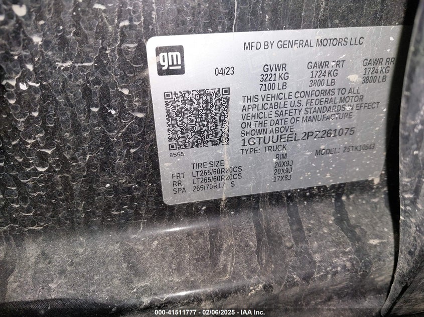 2023 GMC SIERRA 1500 VIN: 1GTUUEEL2PZ261075