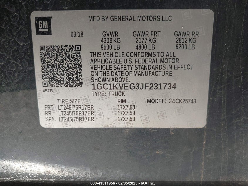 2018 CHEVROLET SILVERADO 2500HD LT - 1GC1KVEG3JF231734