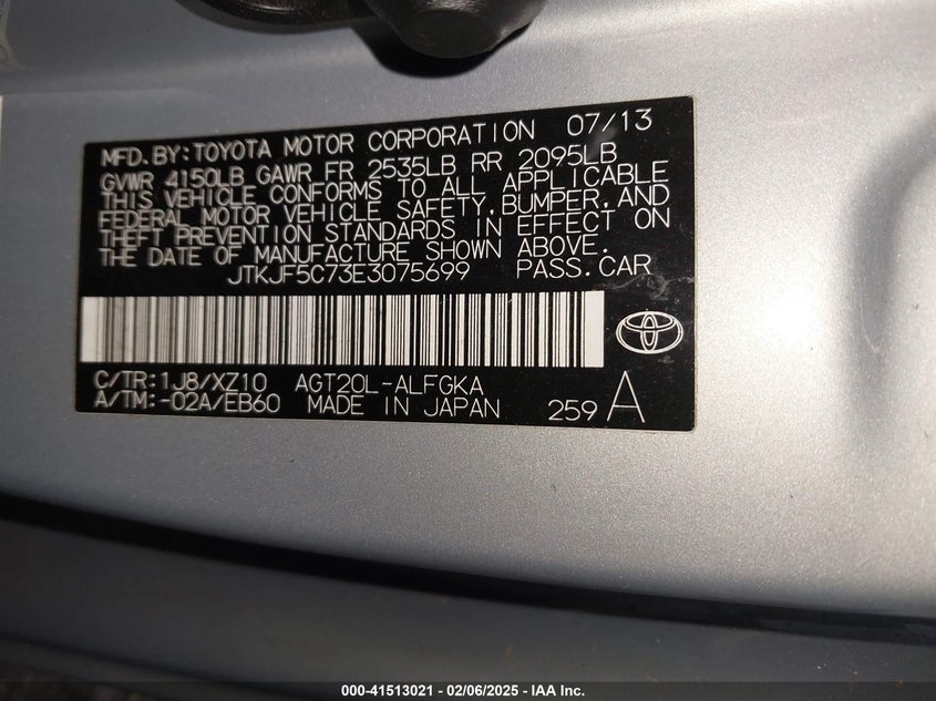 2014 TOYOTA SCION TC VIN: JTKJF5C73E3075699