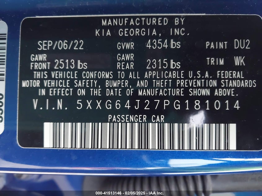 2023 KIA K5 VIN: 5XXG64J27PG181014