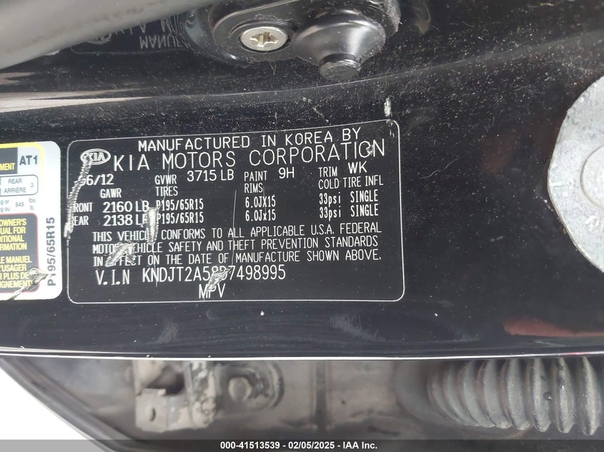 2013 KIA SOUL VIN: KNDJT2A58D7498995