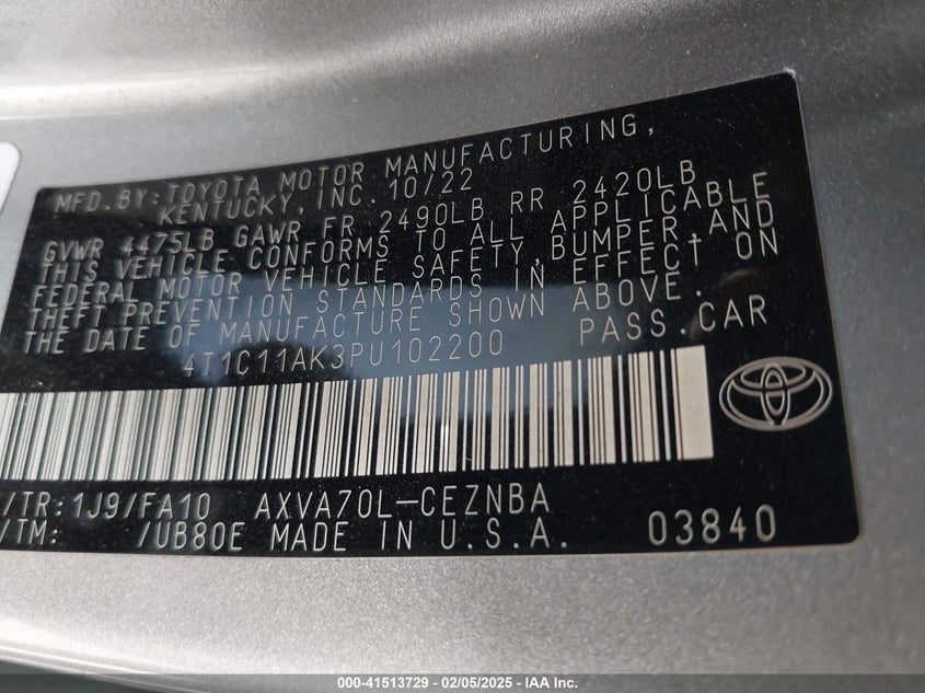 2023 TOYOTA CAMRY LE - 4T1C11AK3PU102200