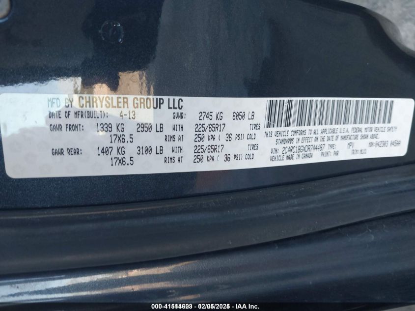 2013 Chrysler Town & Country Touring VIN: 2C4RC1BGXDR744487 Lot: 41514603