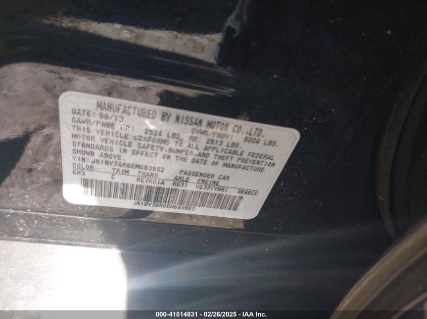 2014 Infiniti Q50 Premium VIN: JN1BV7AR6EM693952 Lot: 41514831