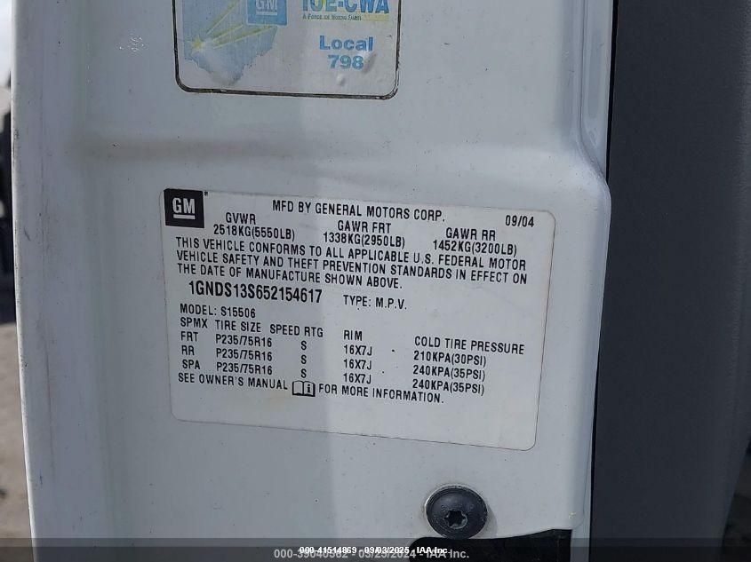 2005 Chevrolet Trailblazer Ls VIN: 1GNDS13S652154617 Lot: 41514869