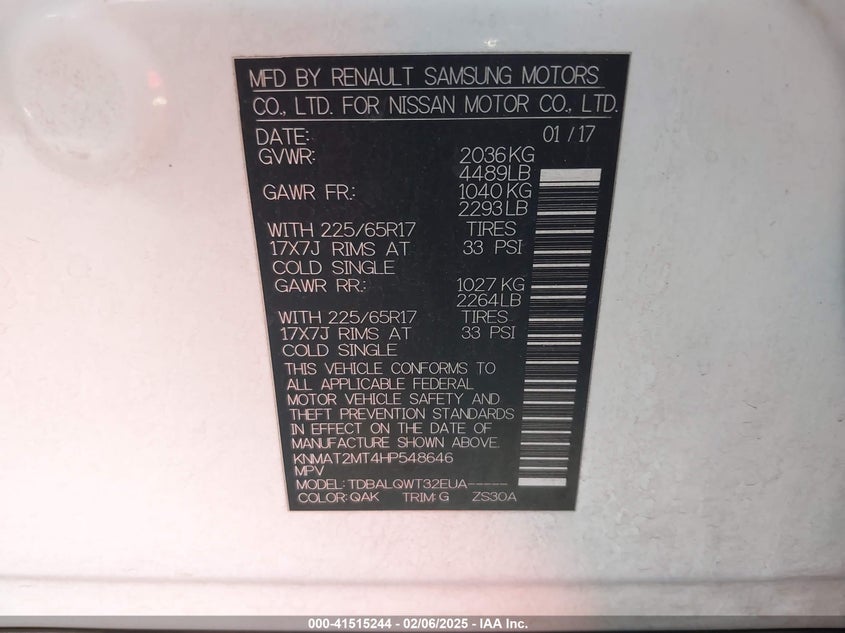 2017 NISSAN ROGUE SV - KNMAT2MT4HP548646