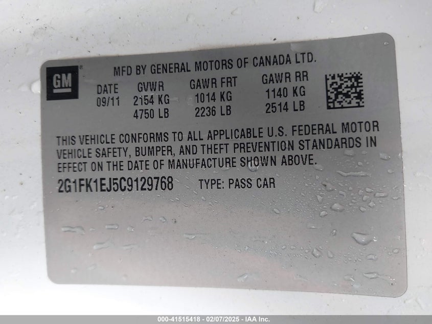 2012 CHEVROLET CAMARO VIN: 2G1FK1EJ5C9129768