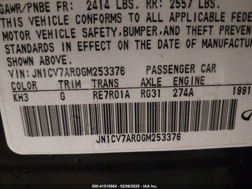 2016 INFINITI Q50 VIN: JN1CV7AR0GM253376