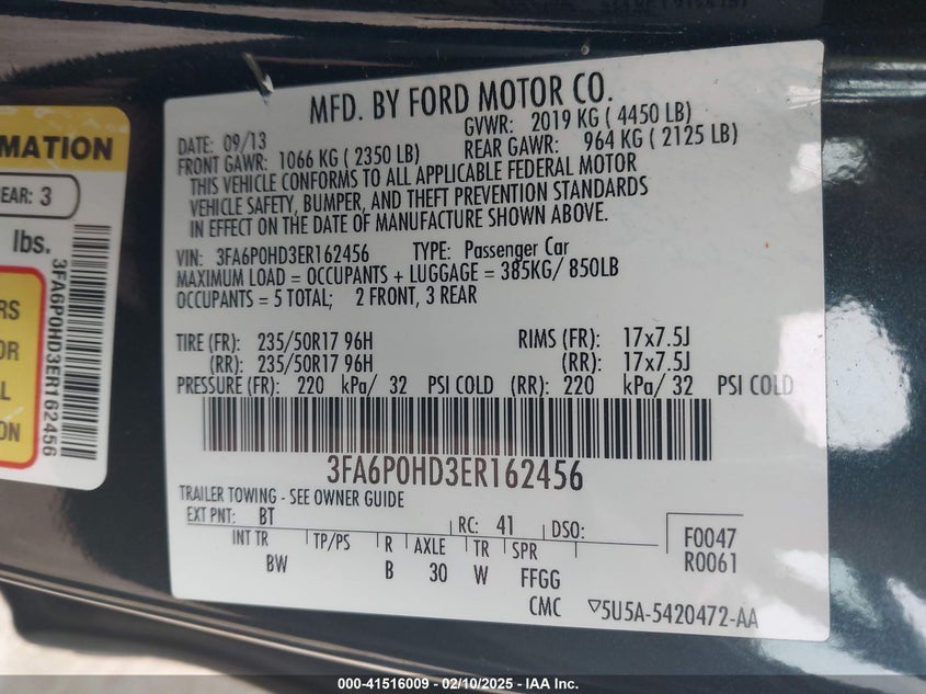 2014 FORD FUSION VIN: 3FA6P0HD3ER162456