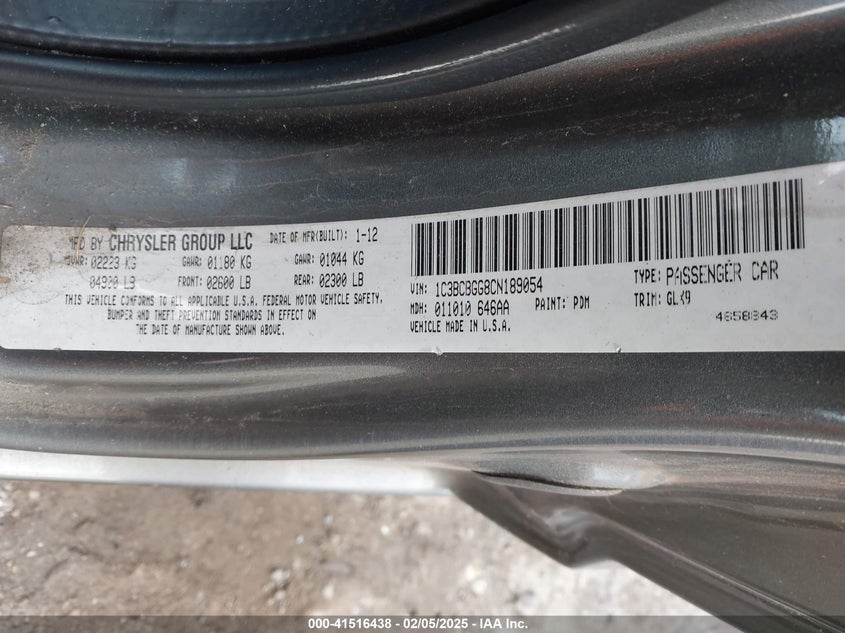 2012 CHRYSLER 200 VIN: 1C3BCBGG8CN189054