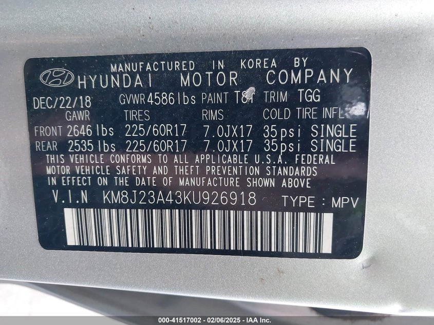 2019 HYUNDAI TUCSON SE - KM8J23A43KU926918