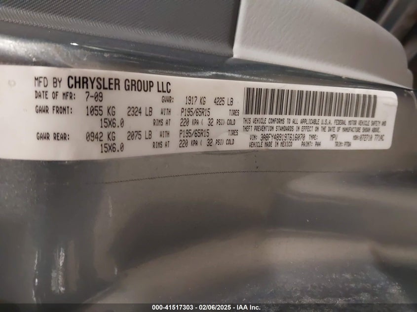2009 CHRYSLER PT CRUISER VIN: 3A8FY48919T616070