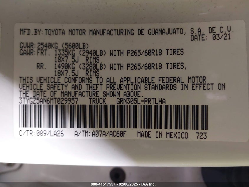 2021 TOYOTA TACOMA LIMITED - 3TYGZ5AN6MT029957