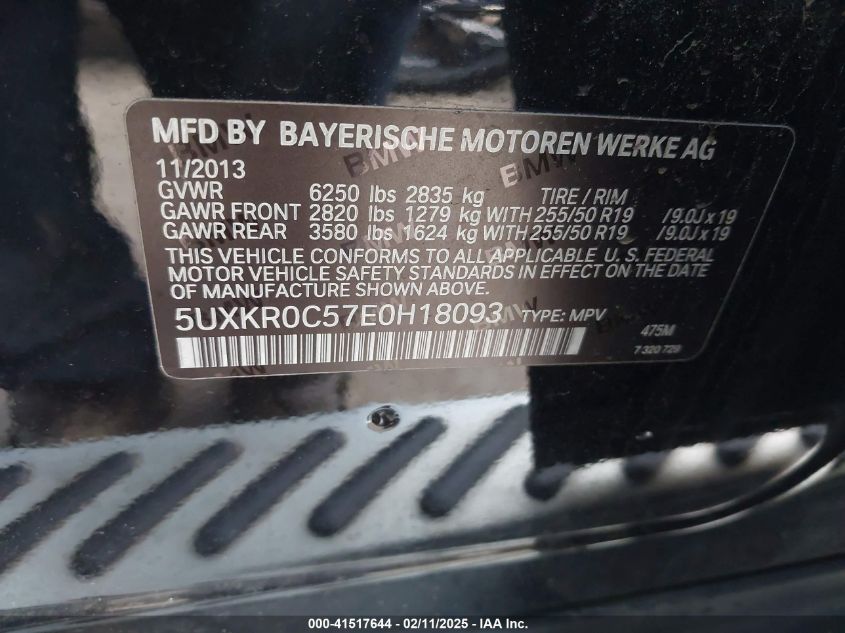 2014 BMW X5 xDrive35I VIN: 5UXKR0C57E0H18093 Lot: 41517644