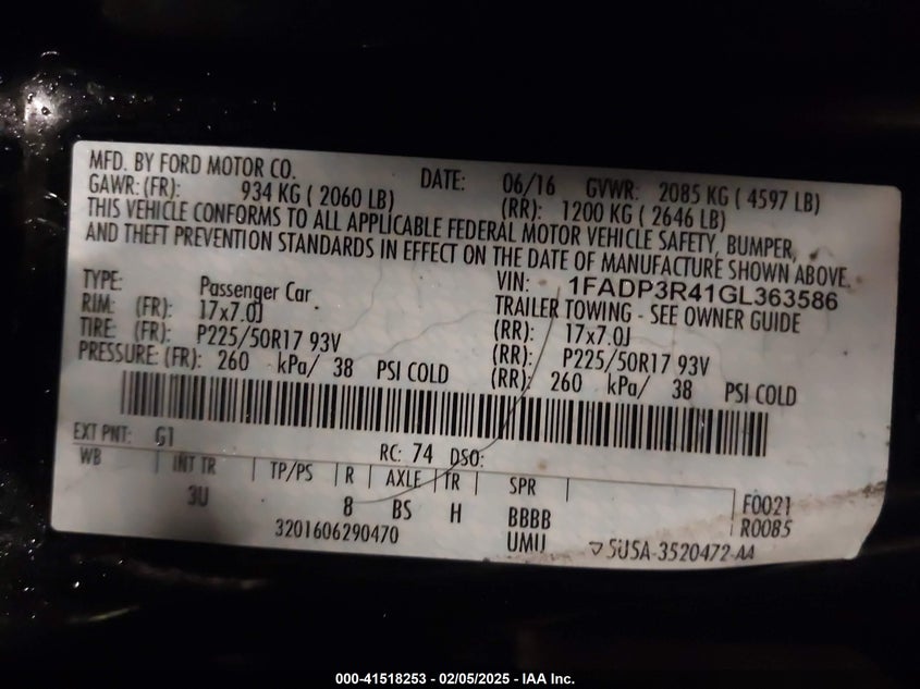 2016 FORD FOCUS ELECTRIC - 1FADP3R41GL363586