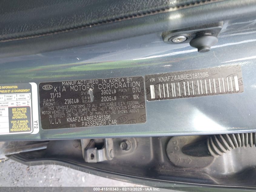 2014 Kia Forte Ex VIN: KNAFZ4A86E5181396 Lot: 41518343