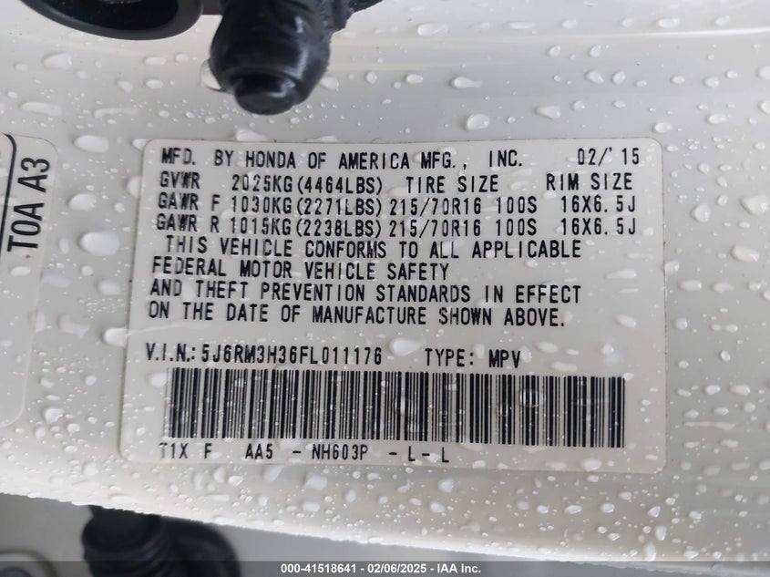 2015 HONDA CR-V LX - 5J6RM3H36FL011176