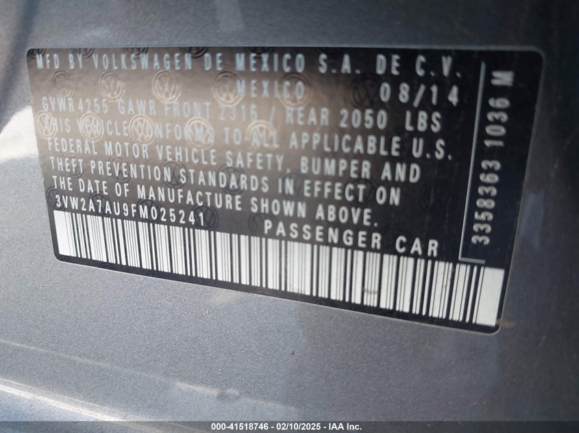 2015 VOLKSWAGEN GOLF VIN: 3VW2A7AU9FM025241