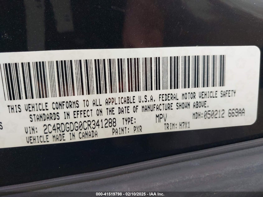 2012 DODGE GRAND CARAVAN VIN: 2C4RDGDG0CR341288