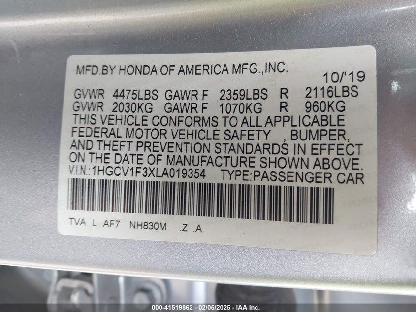 2020 HONDA ACCORD SPORT - 1HGCV1F3XLA019354