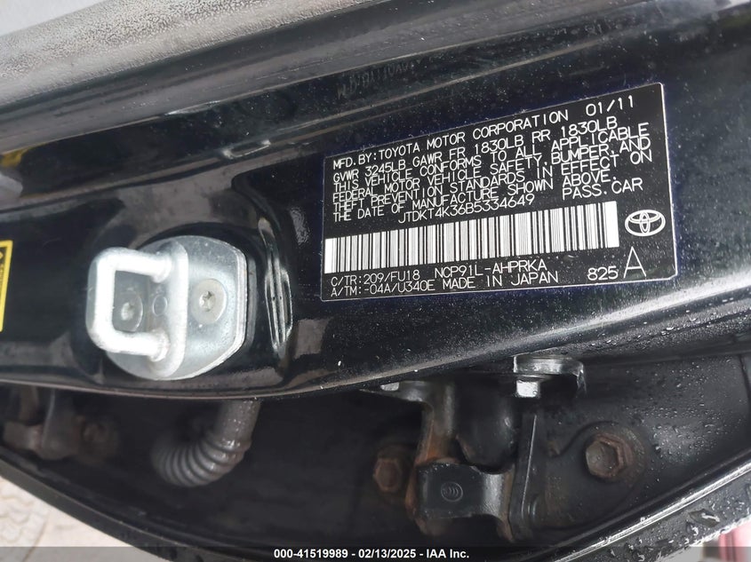 2011 TOYOTA YARIS VIN: JTDKT4K36B5334649