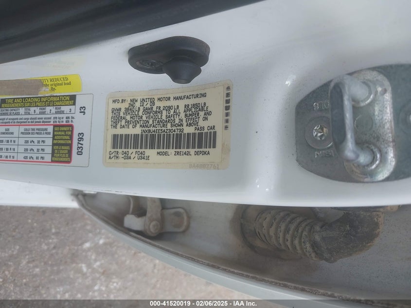 2010 TOYOTA COROLLA VIN: 1NXBU4EE5AZ304732