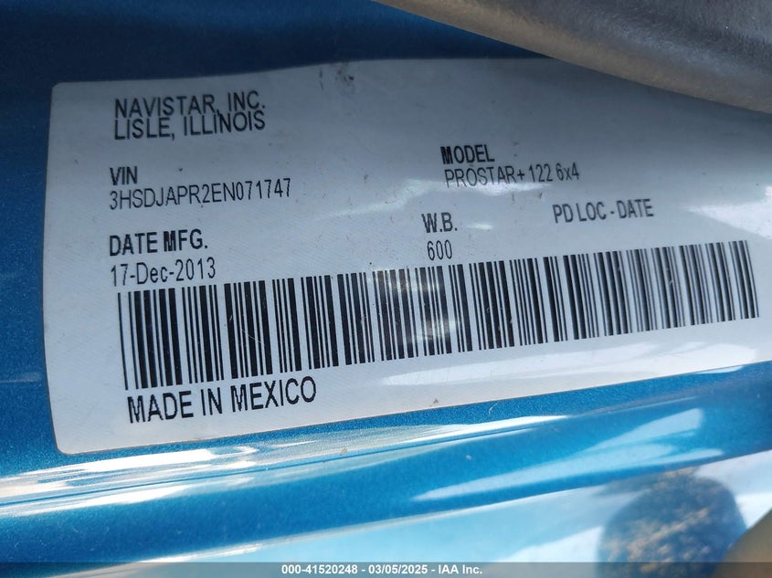 2014 International Prostar VIN: 3HSDJAPR2EN071747 Lot: 41520248