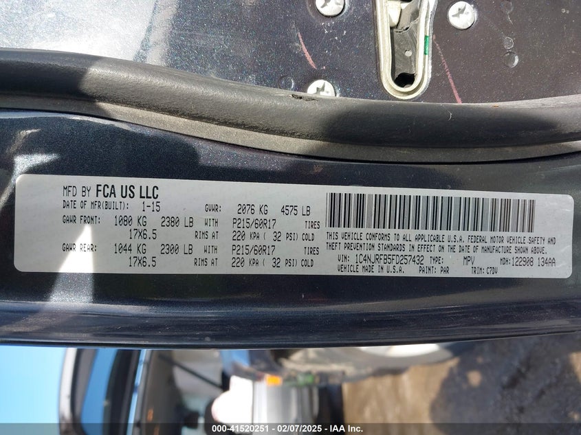 2015 JEEP PATRIOT LATITUDE - 1C4NJRFB5FD257432