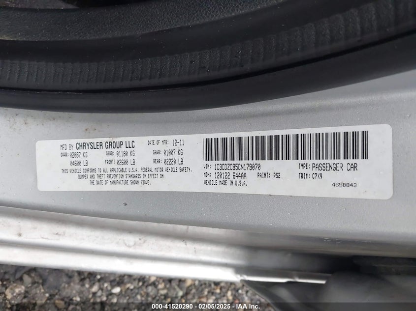 2012 DODGE AVENGER VIN: 1C3CDZCB5CN179070