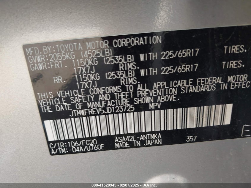 2018 TOYOTA RAV4 ADVENTURE/XLE - JTMWFREV5JD123725