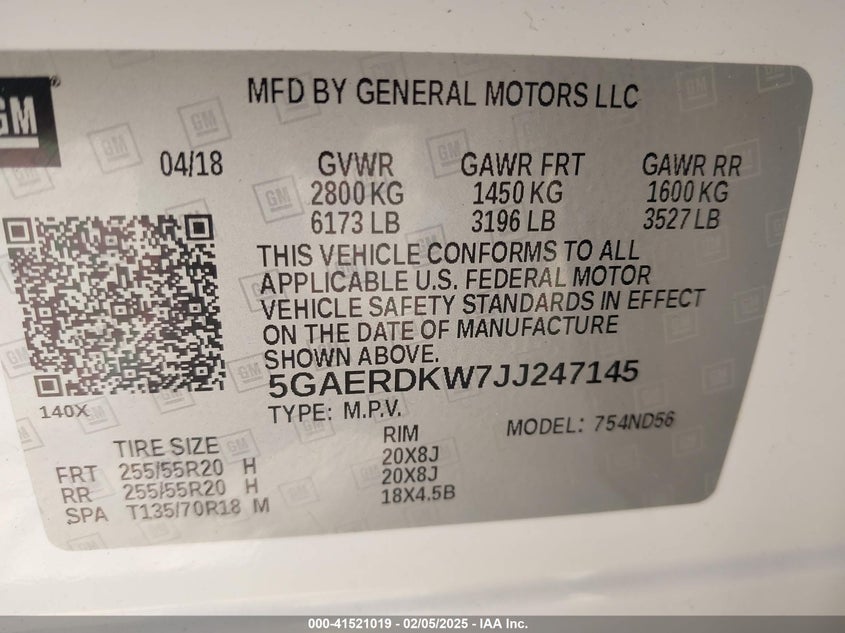 2018 BUICK ENCLAVE - 5GAERDKW7JJ247145