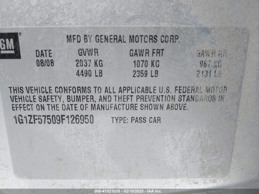 2009 CHEVROLET MALIBU HYBRID VIN: 1G1ZF57509F126950