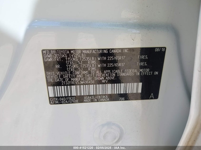 2018 TOYOTA RAV4 LE - 2T3ZFREV5JW496456