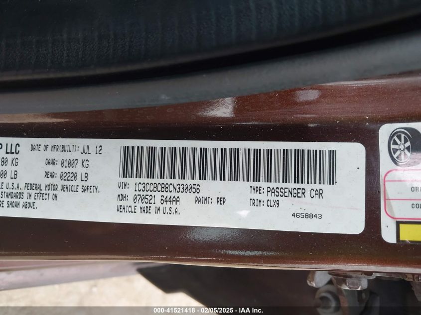 2012 Chrysler 200 Limited VIN: 1C3CCBCB8CN330056 Lot: 41521418