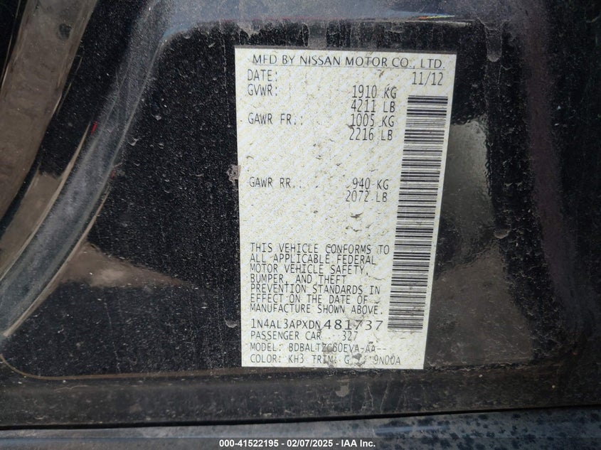 2013 NISSAN ALTIMA VIN: 1N4AL3APXDN481737