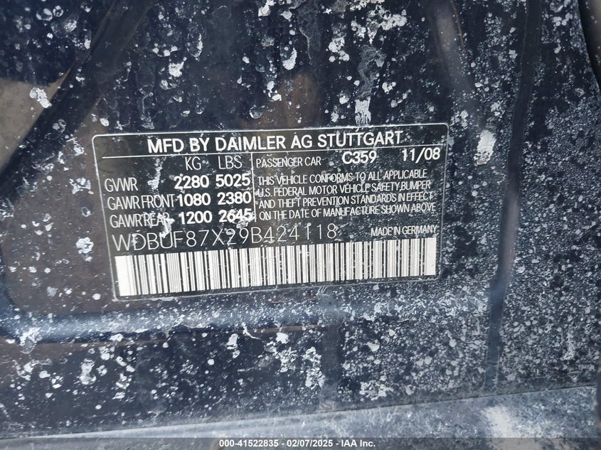 2009 MERCEDES-BENZ E 350 VIN: WDBUF87X29B424118