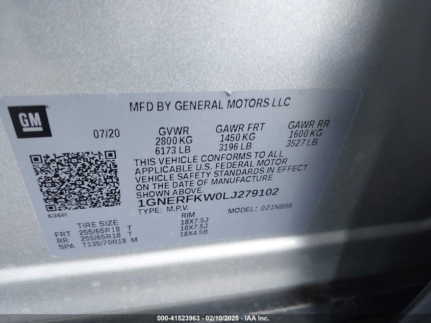 1GNERFKW0LJ279102 2020 CHEVROLET TRAVERSE photo no. 9