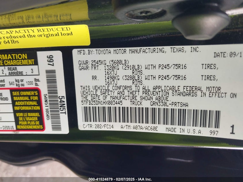 2017 TOYOTA TACOMA VIN: 5TFBZ5DN1HX003445