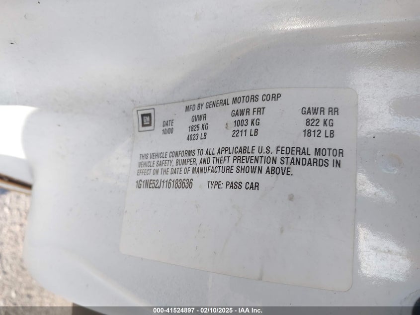 2001 Chevrolet Malibu Ls VIN: 1G1NE52J116183636 Lot: 41524897