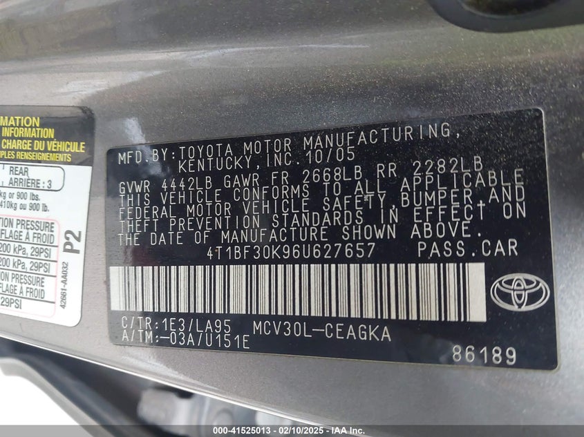 4T1BF30K96U627657 2006 TOYOTA CAMRY photo no. 9