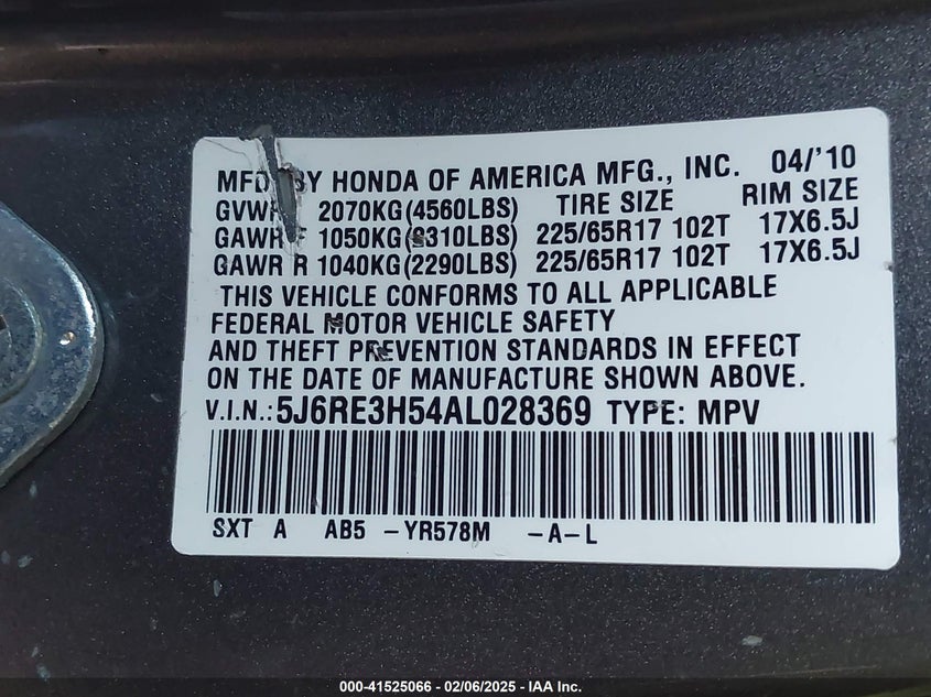 5J6RE3H54AL028369 2010 HONDA CR-V photo no. 9